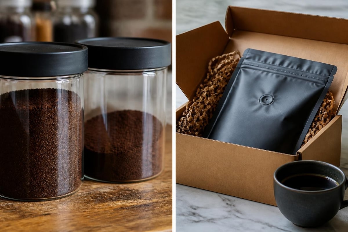 Comparison between stale grocery store coffee and fresh subscription delivery