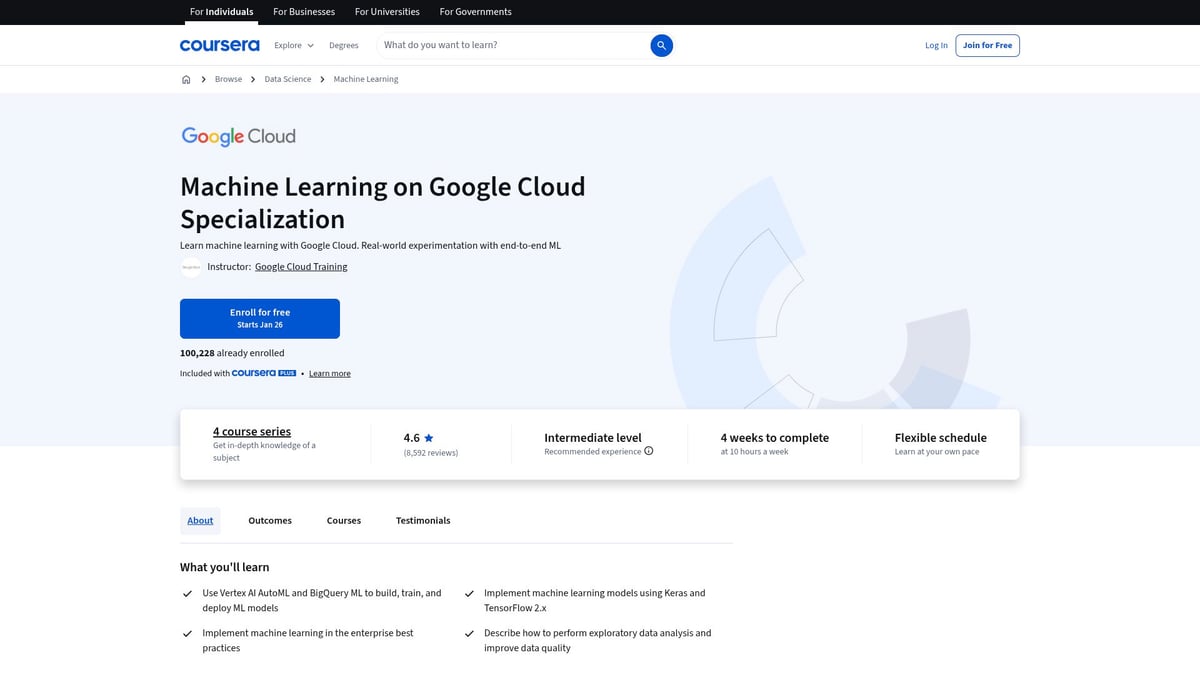 7 Essential Google Courses On Artificial Intelligence in 2026 - Machine Learning with TensorFlow on Google Cloud (Coursera)