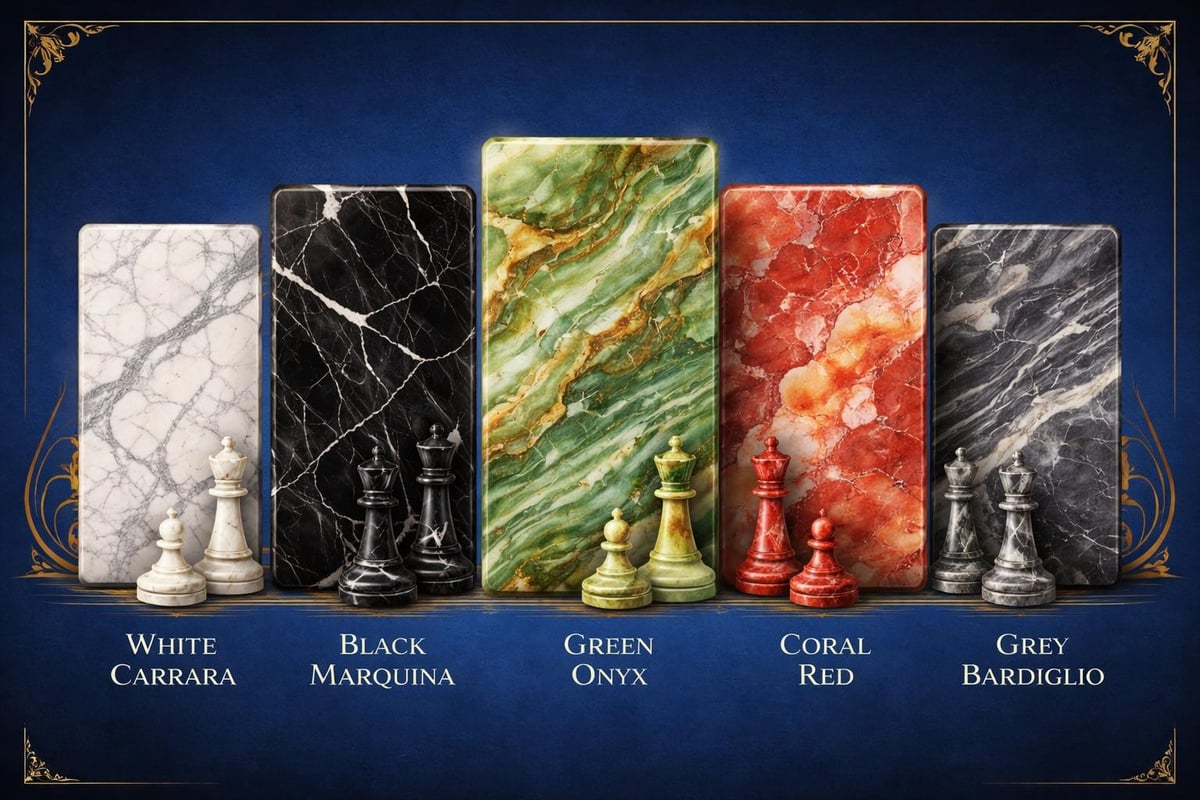 Marble types for chess sets
