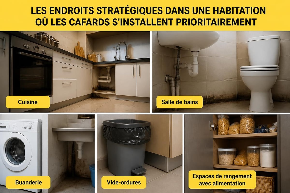 Zones d'infestation de cafards
