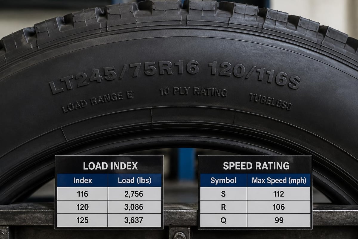 Tire load and speed rating chart