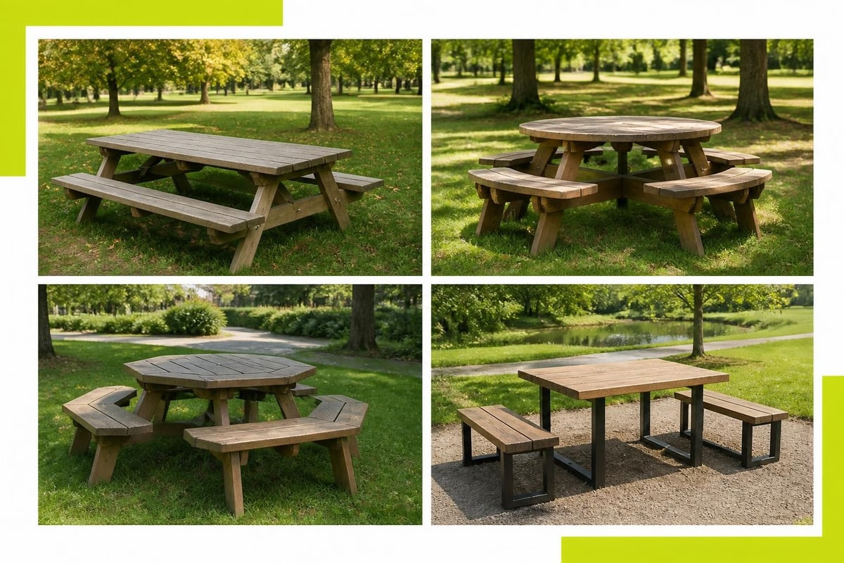 Picnic table layout configurations