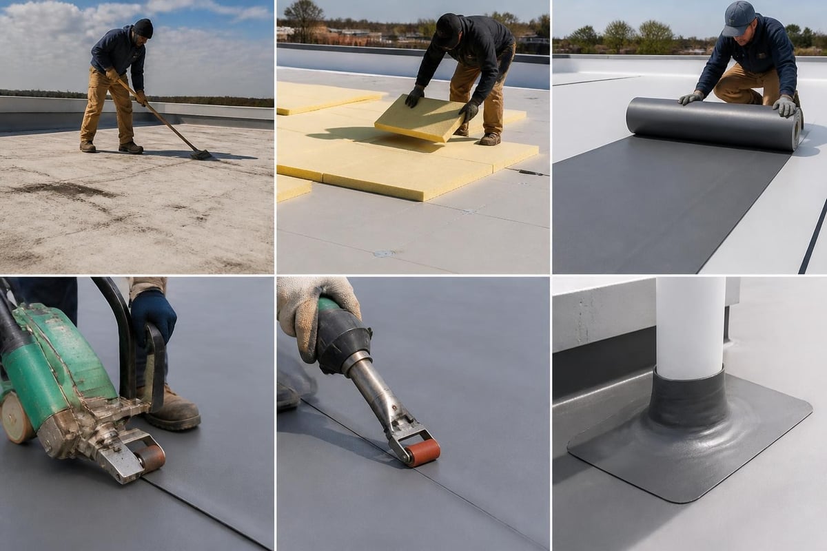 Commercial roof installation sequence