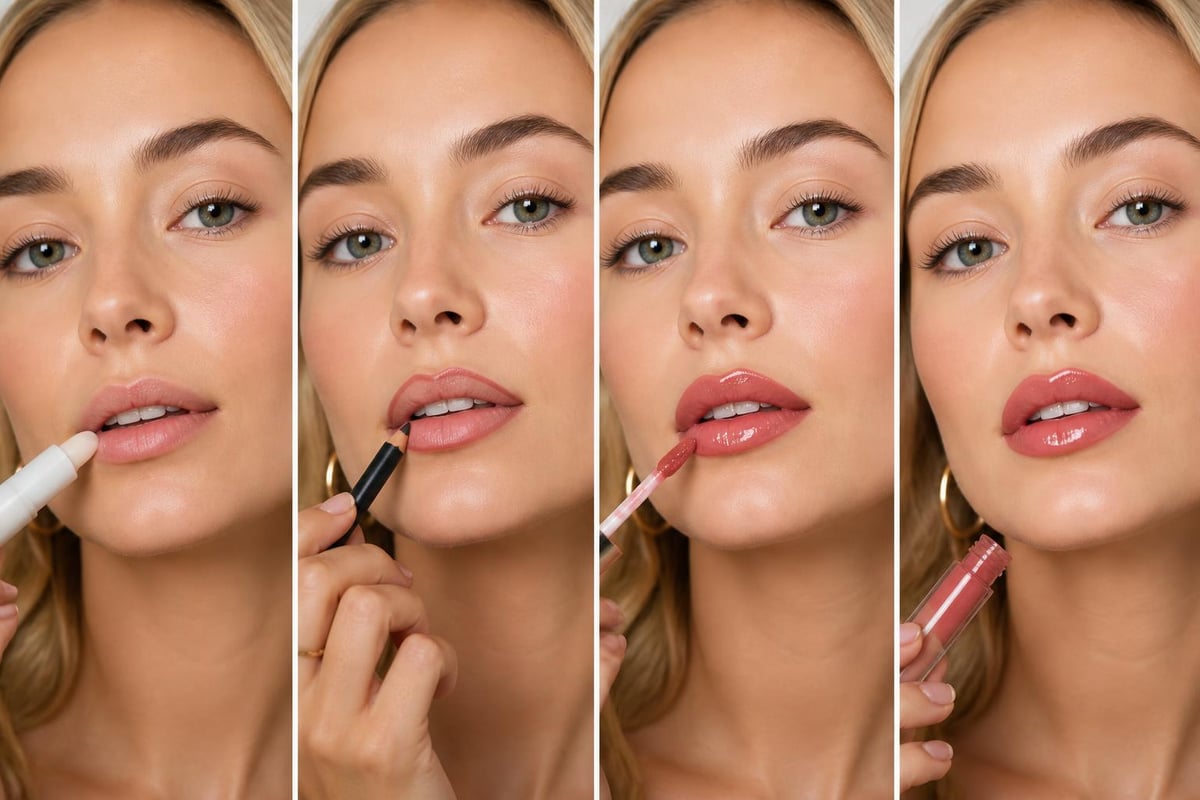 Glossy lips routine product layering