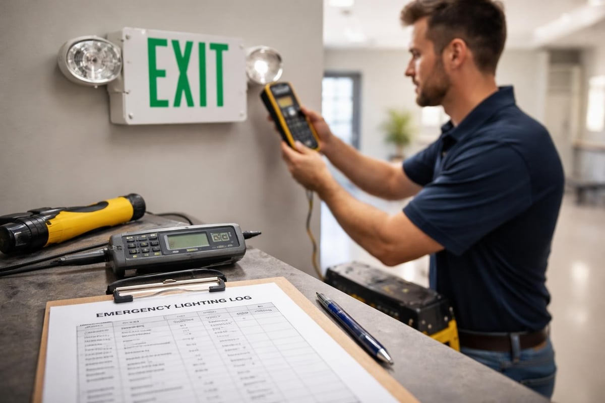 Emergency lighting maintenance workflow