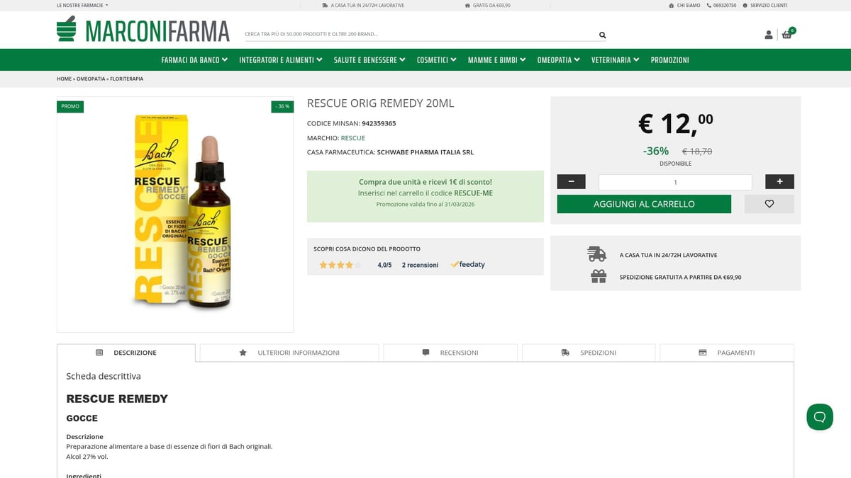 7 Promozioni in Farmacia da Non Perdere nel 2026 - Rescue Remedy: Sconto 1€ su Due Pezzi