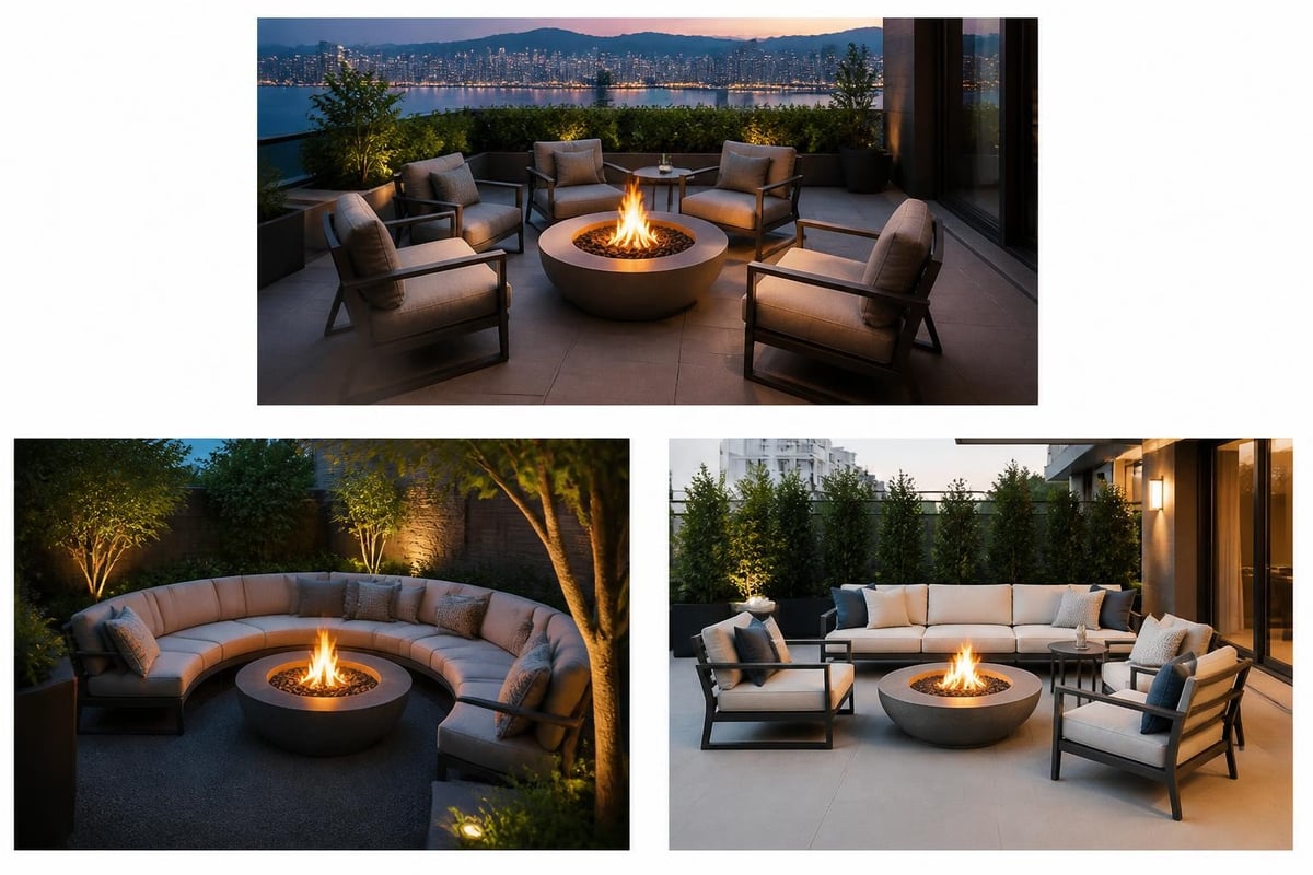 Fire pit conversation set layout concepts