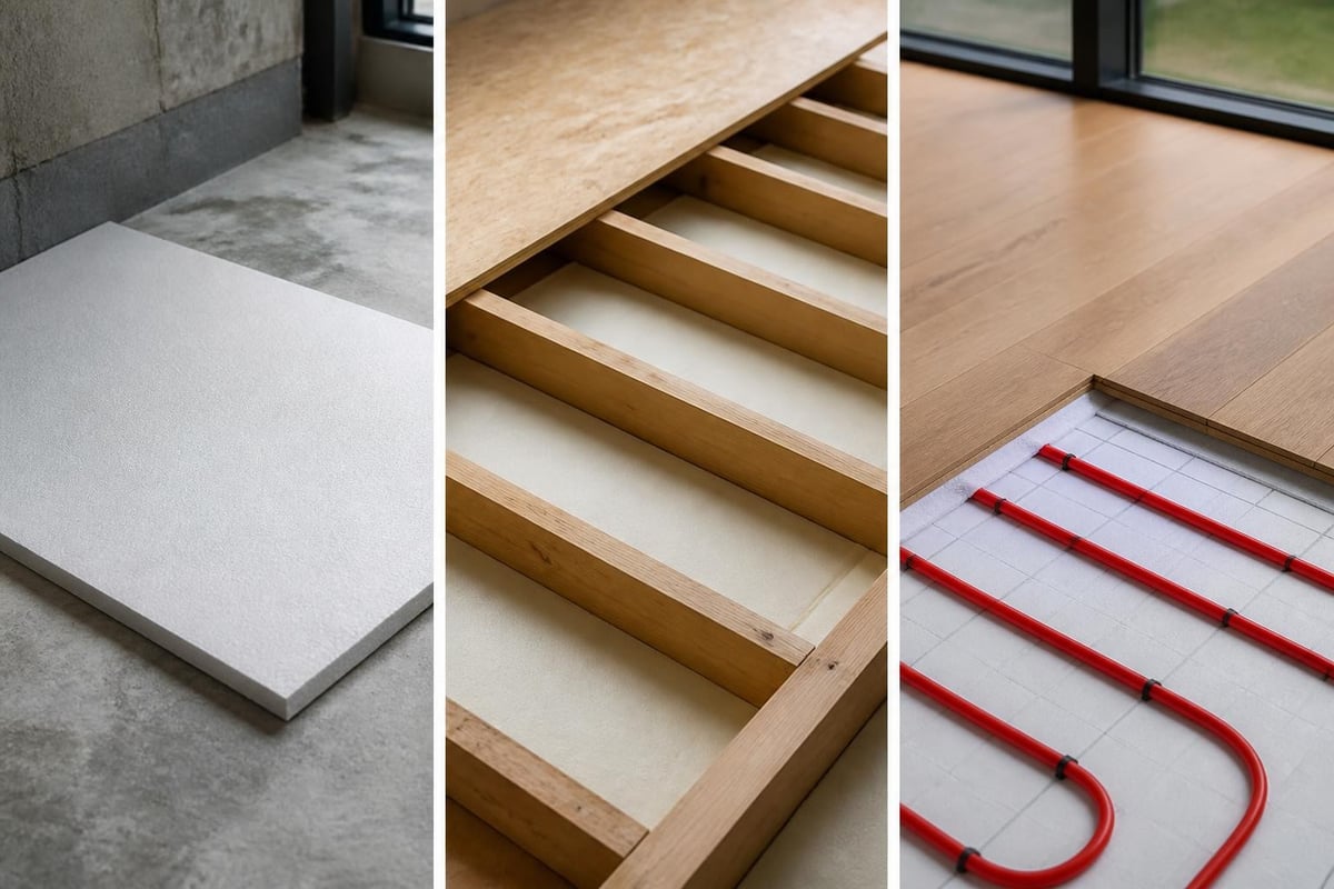Flooring insulation board thermal barrier concept