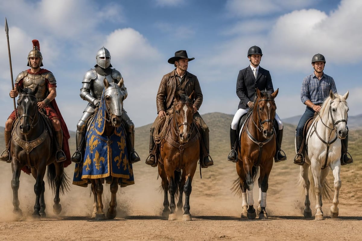 Historical to modern horseback riding men