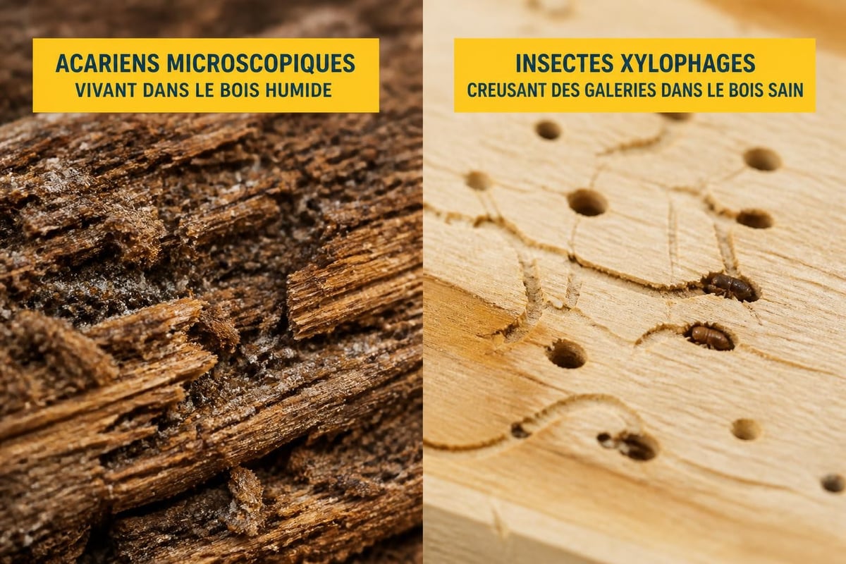 Différences entre acariens du bois et insectes xylophages