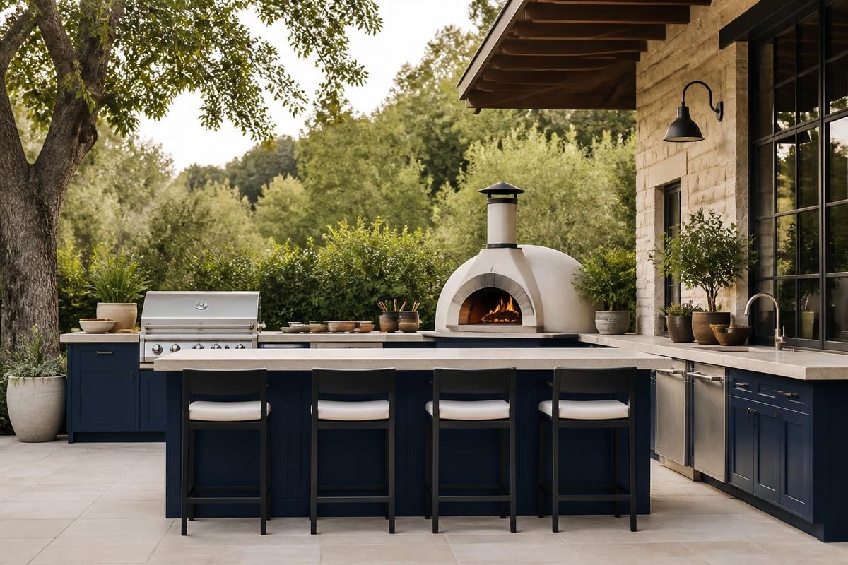 Outdoor kitchen pizza oven placement