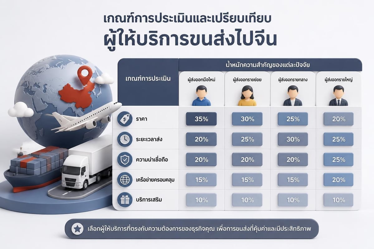 ปัจจัยที่ต้องพิจารณาในการเลือกผู้ให้บริการขนส่ง