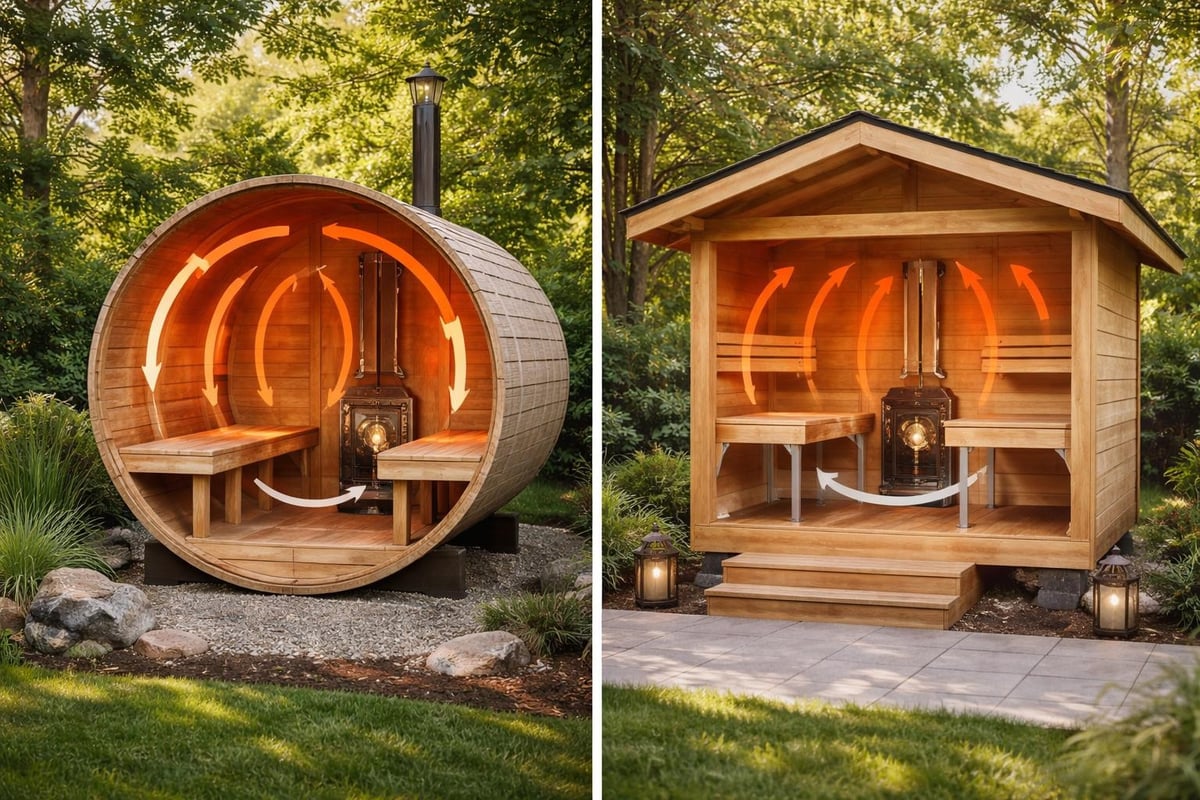 Comparison of barrel versus cabin sauna layouts