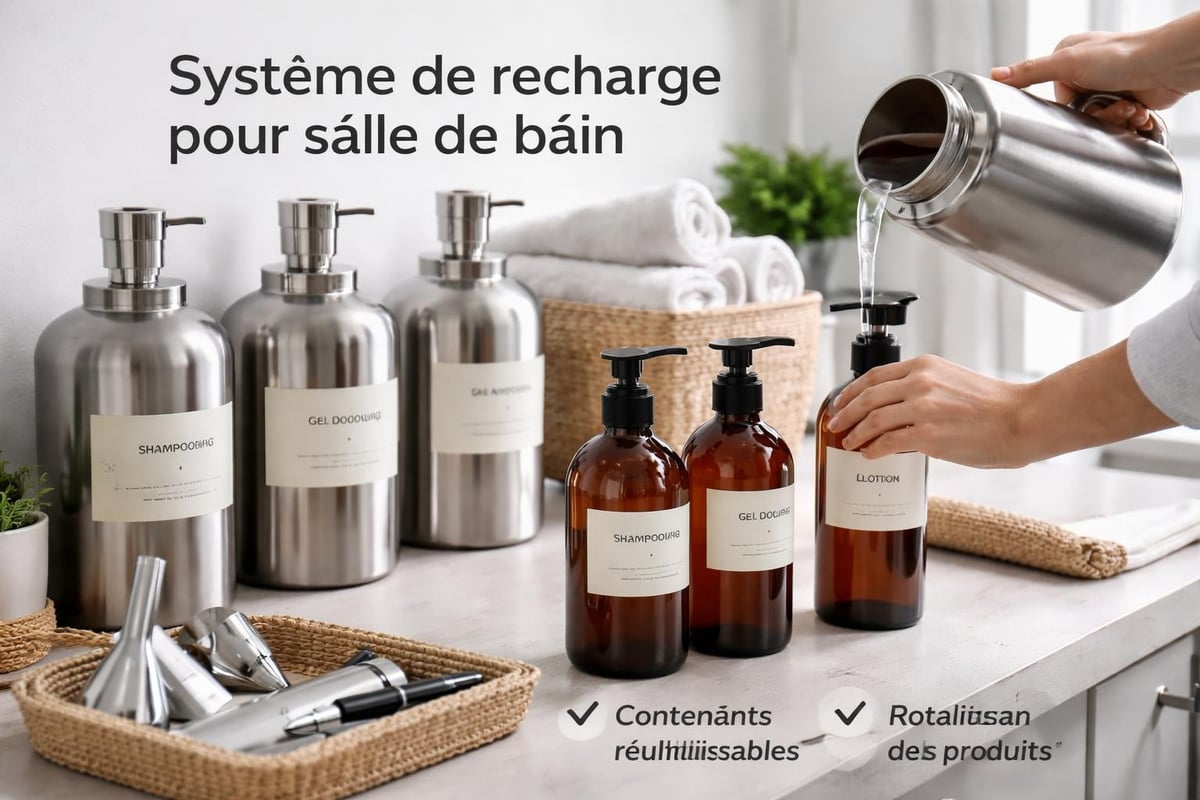 Organisation système recharge salle de bain