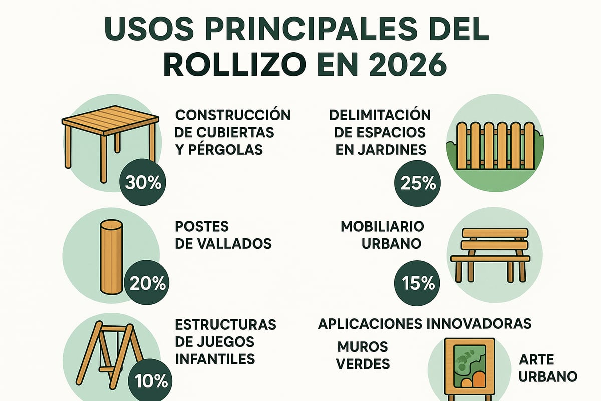 Usos del rollizo en 2026: Construcción, jardinería y más