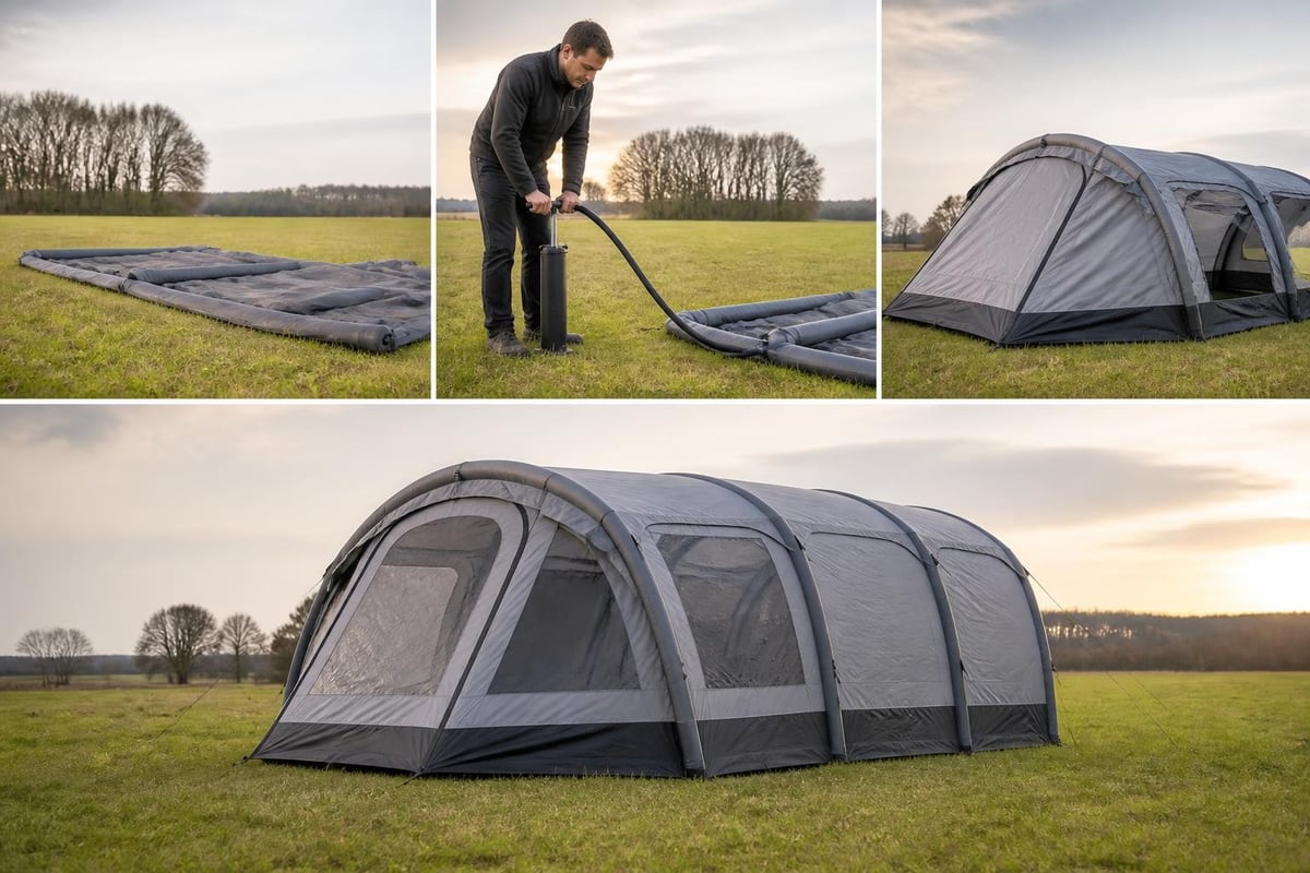 Inflatable tent air beam inflation process