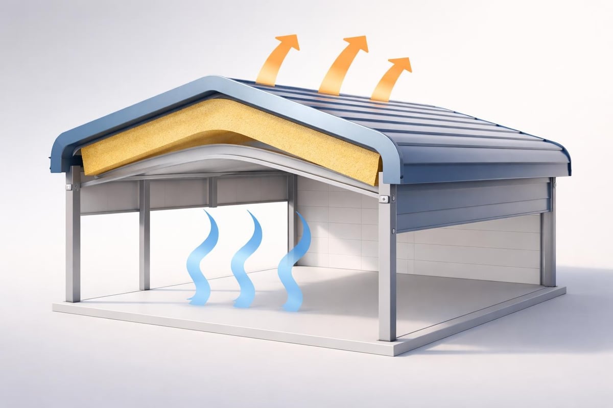 Insulated carport construction layers
