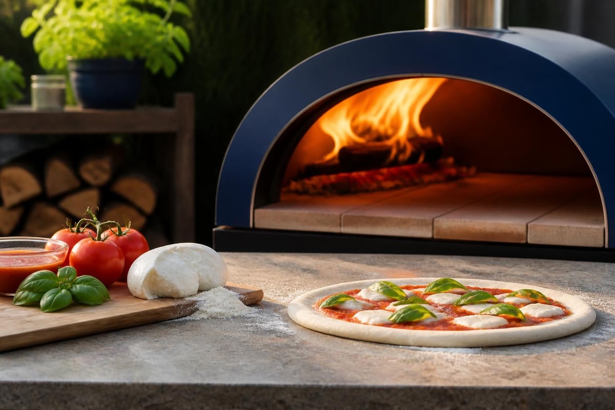 Wood-fired pizza oven cooking process