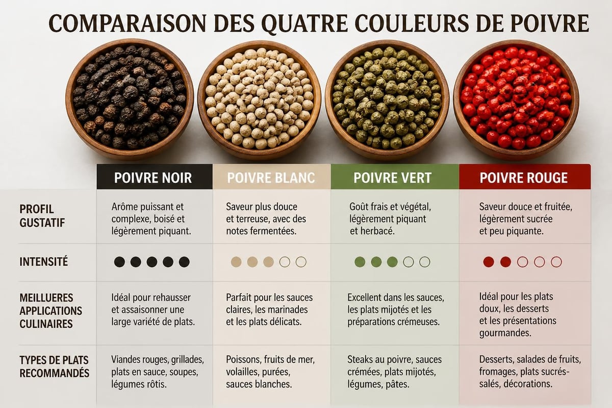 Tableau comparatif des poivres