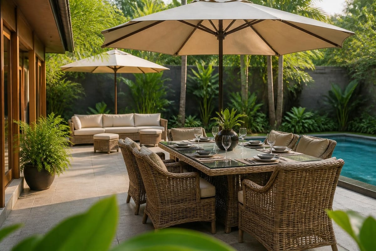 Rattan furniture arrangement zones