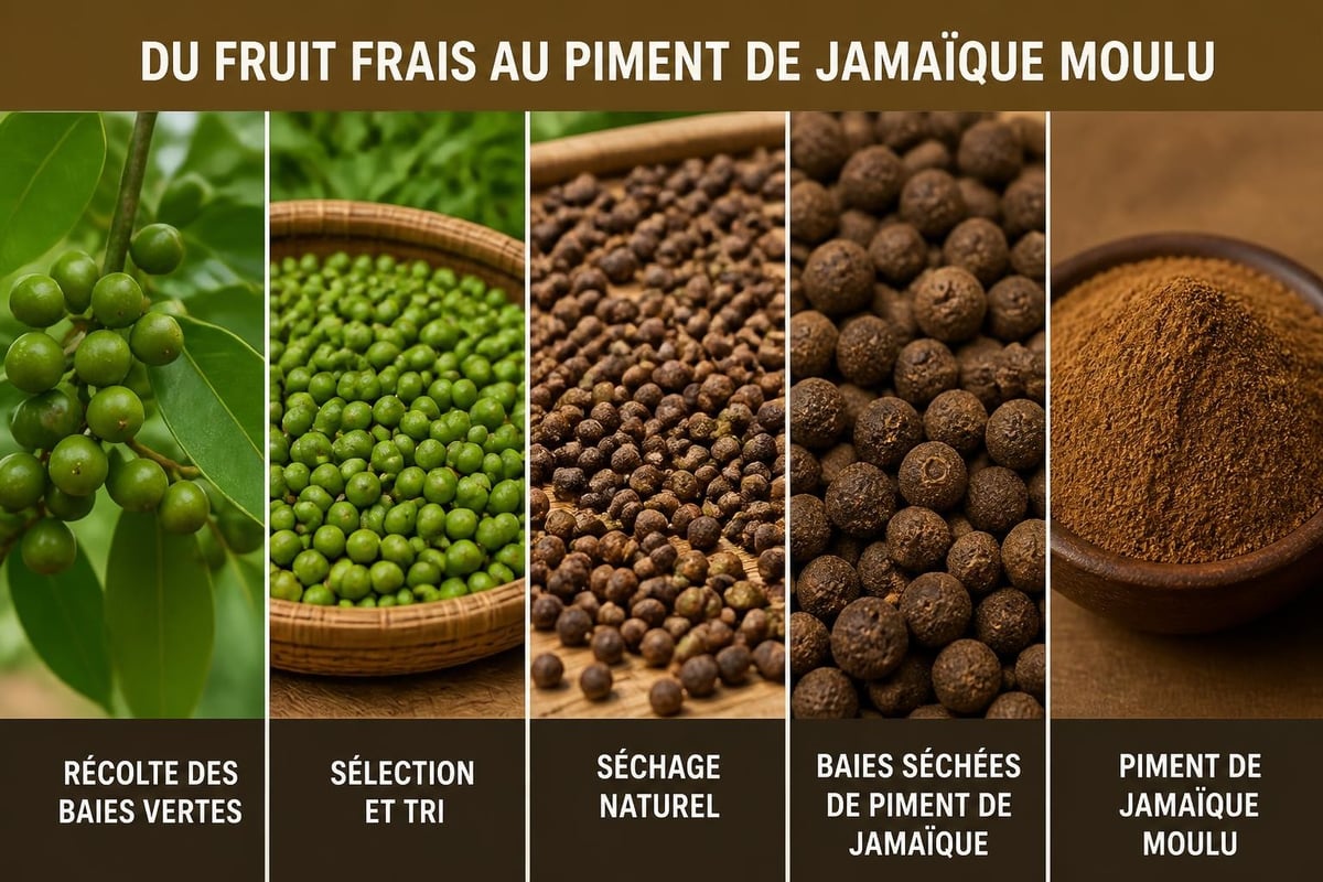 Transformation des baies de piment de Jamaïque