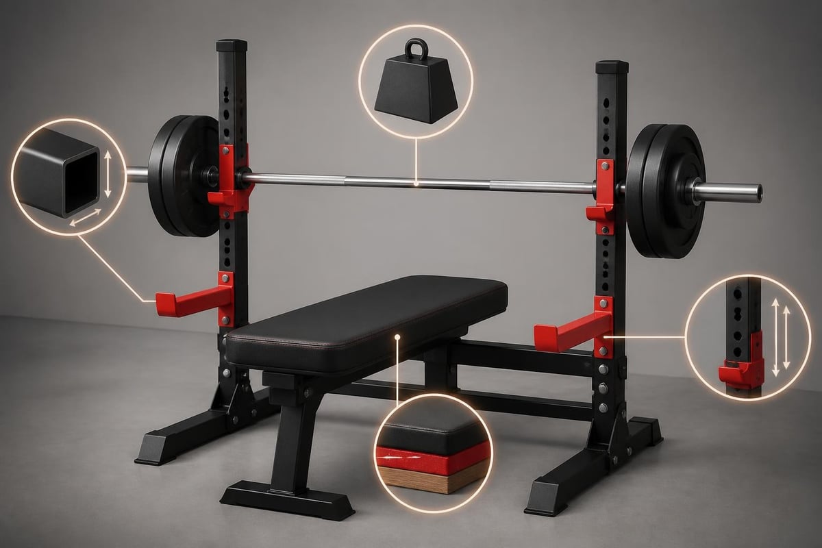 Bench press equipment components and specifications