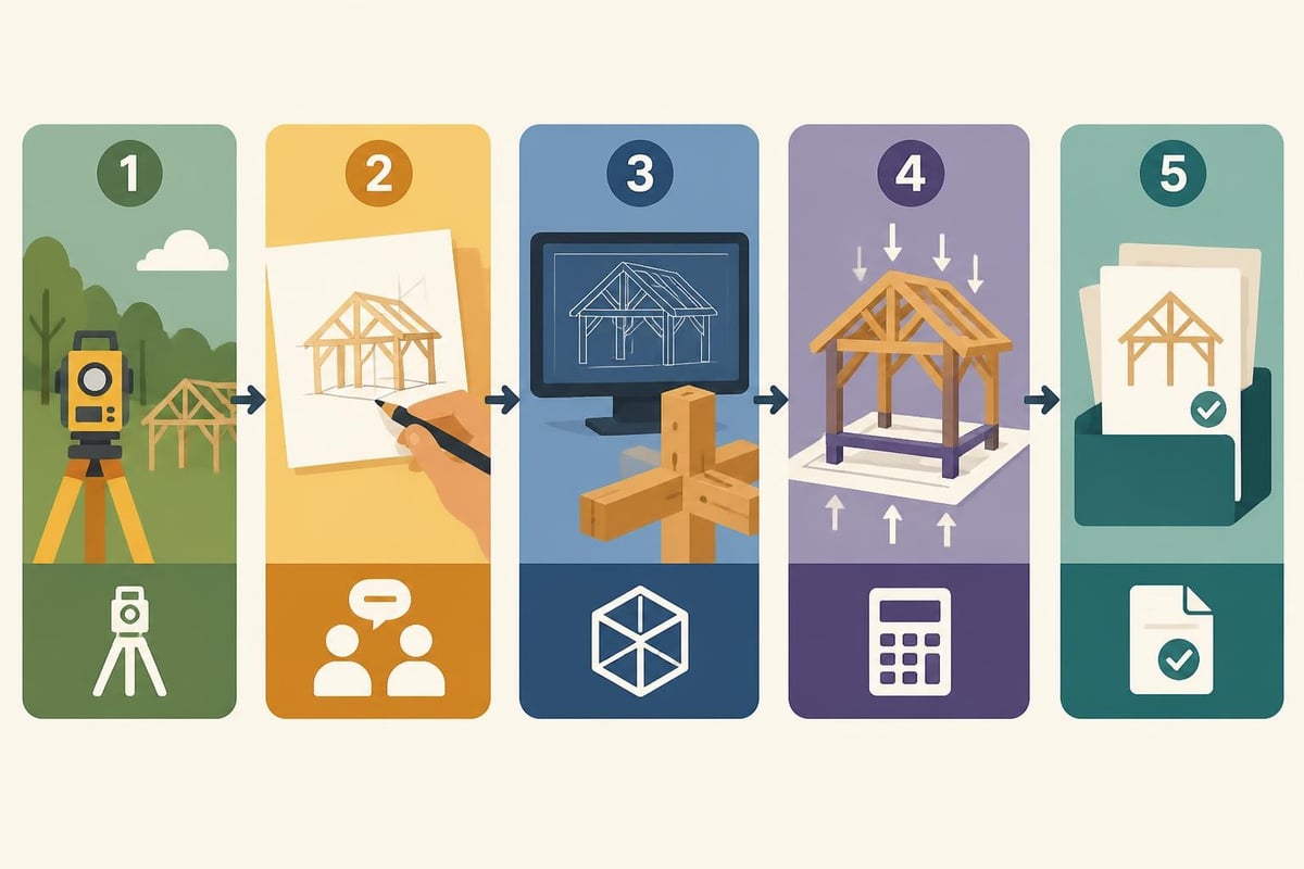 Timber frame design workflow stages