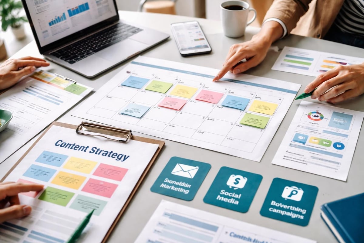 Content calendar showing channel coordination