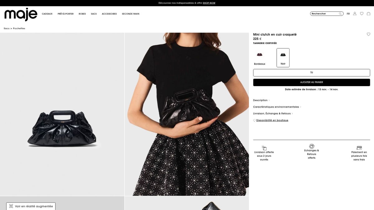 8 Idées Cadeaux Originales à Offrir en 2025 - Mini Clutch en Cuir Craquelé Maje