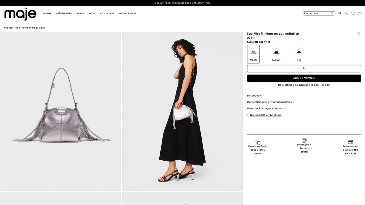 8 Idées Cadeaux Originales à Offrir en 2025 - Sac Miss M Micro en Cuir Métallisé Maje