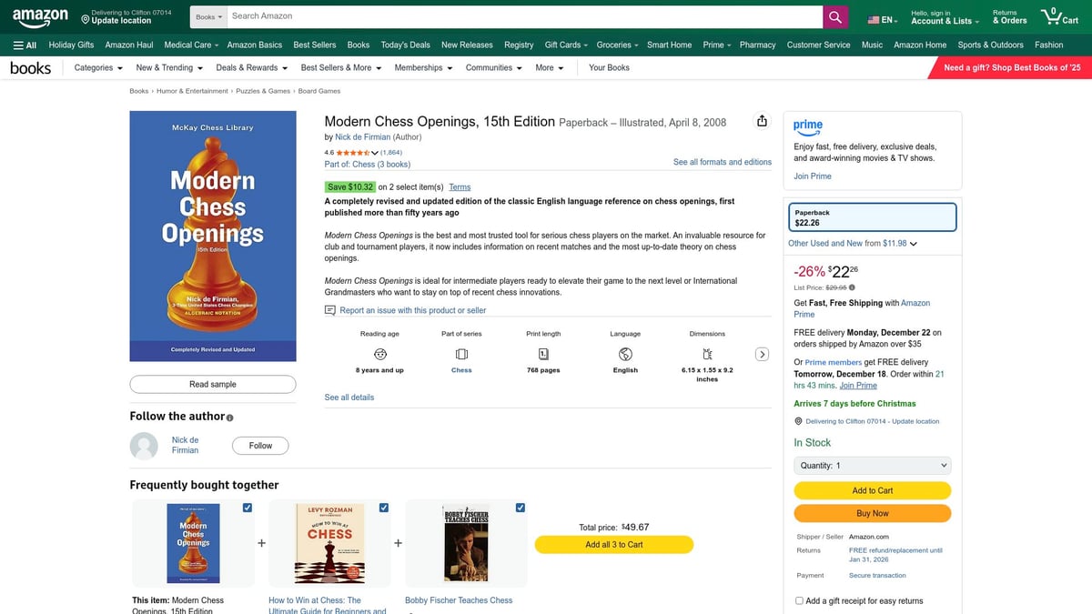 7 Essential Best Chess Books on Openings for 2026 Success - Modern Chess Openings: 16th Edition by Nick de Firmian