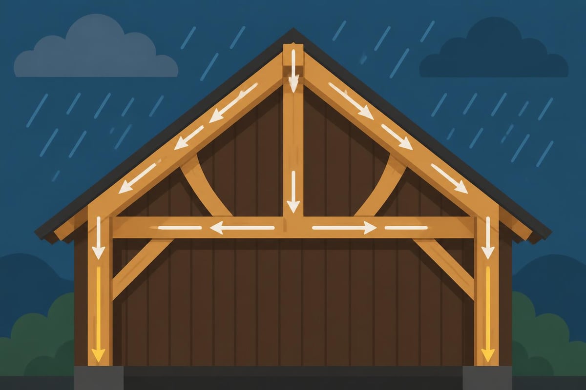 Wooden barn roof framing