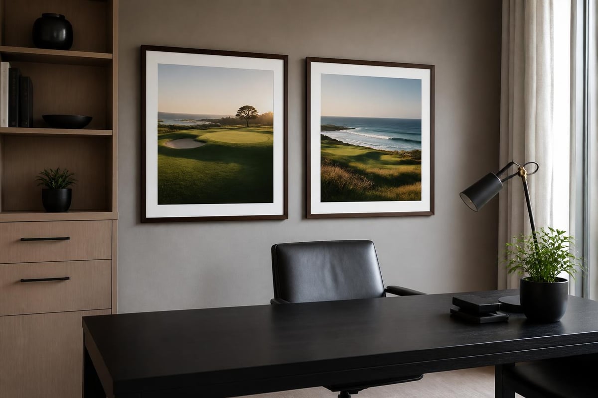 Golf course wall art in home office