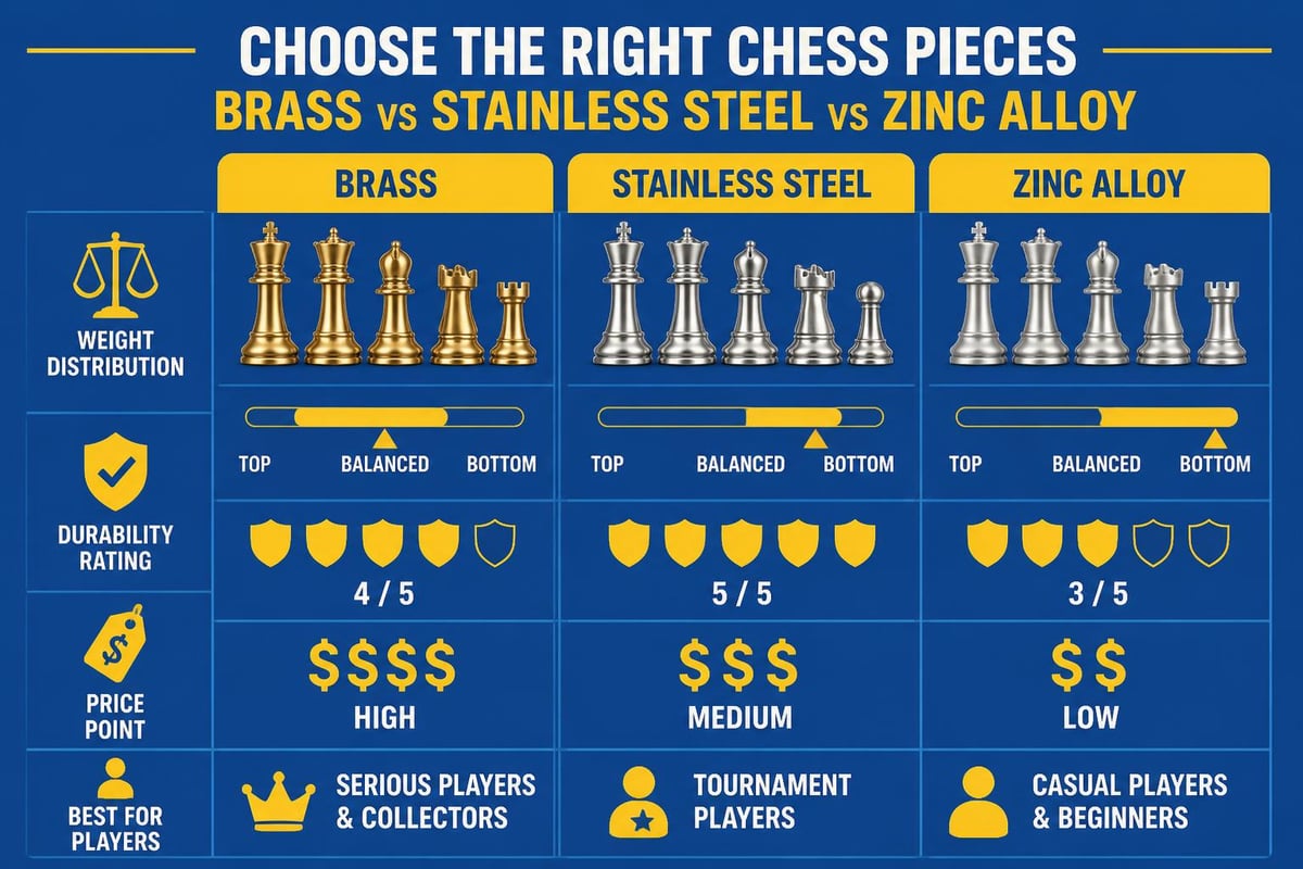 Metal chess piece materials comparison