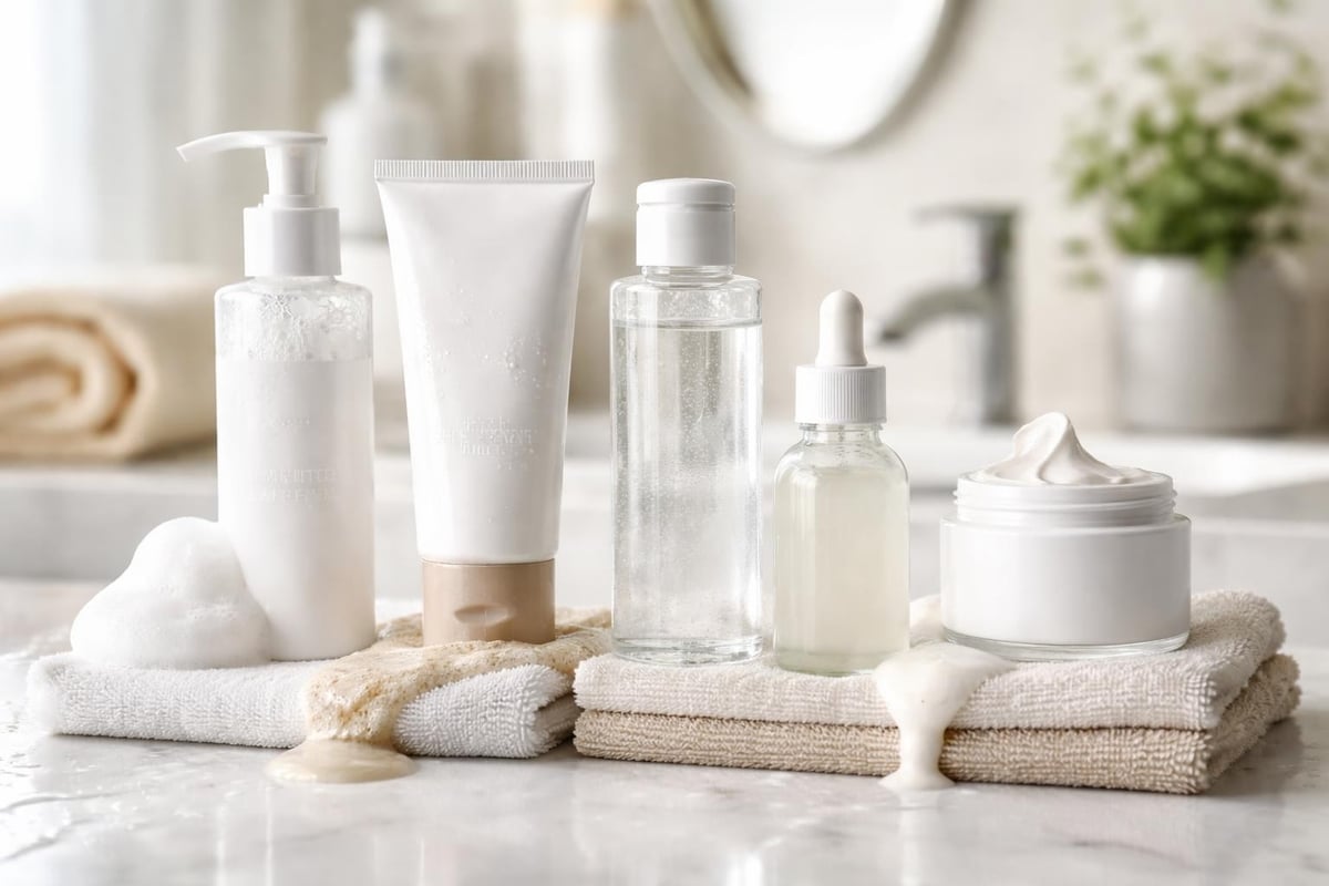 Layered skincare routine steps