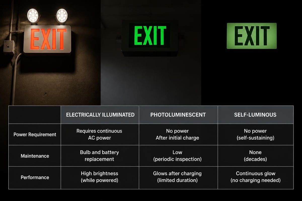 Exit sign technology comparison