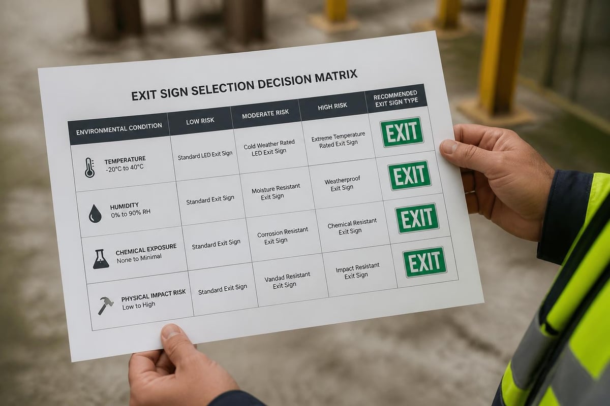 Environmental factors in exit sign selection