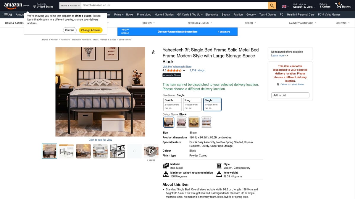 Top 8 Most Popular Bed Frames for Stylish Bedrooms 2025 - Yaheetech 3ft Single Bed Frame Solid Metal Bed Frame Modern Style with Large Storage Space Black
