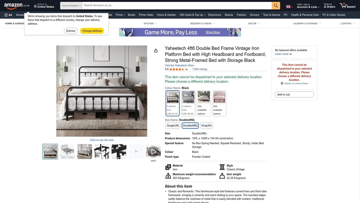 Top 8 Most Popular Bed Frames for Stylish Bedrooms 2025 - Yaheetech 4ft Small Double Metal Bed Frame with Storage, Headboard & Footboard, Black