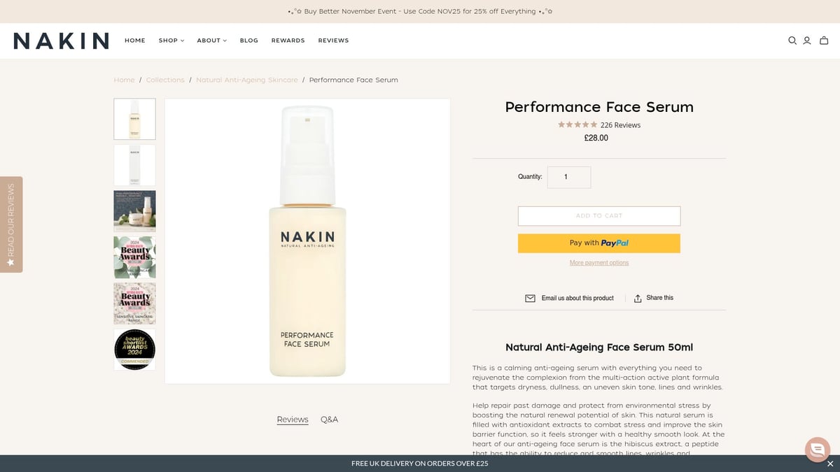 Top 8 Cruelty Free Skin Care Products To Try In 2025 - Nakin Natural Anti-Ageing Performance Face Serum