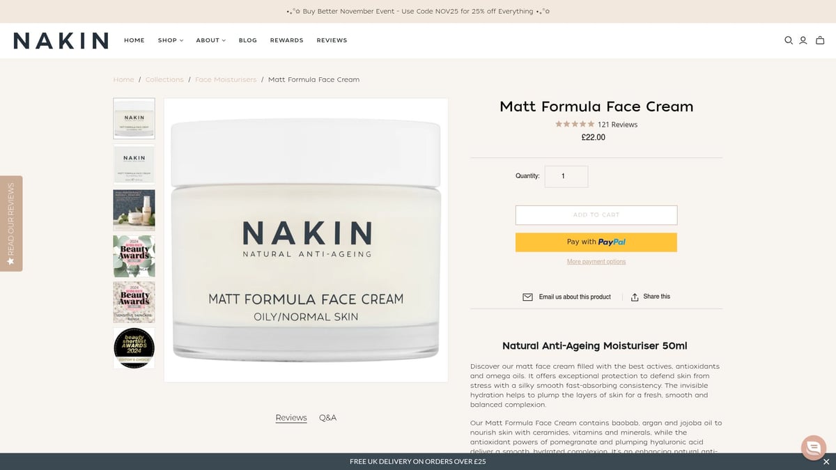 Top 8 Cruelty Free Skin Care Products To Try In 2025 - Nakin Natural Anti-Ageing Matt Formula Face Cream