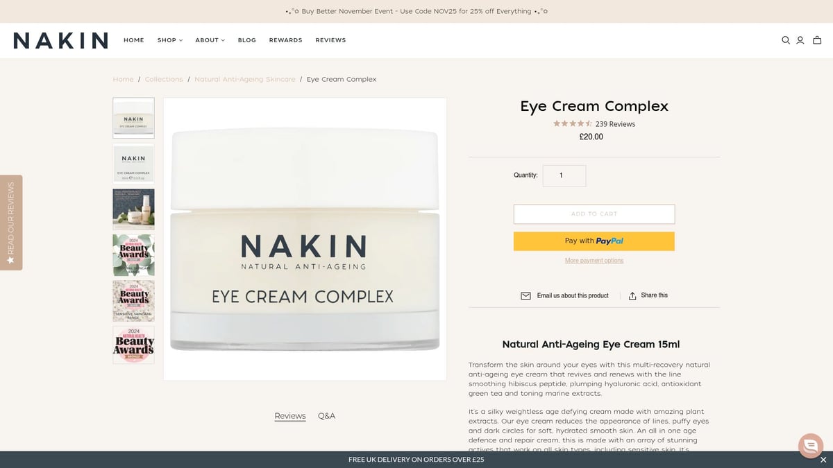 Top 8 Cruelty Free Skin Care Products To Try In 2025 - Nakin Natural Anti-Ageing Eye Cream Complex