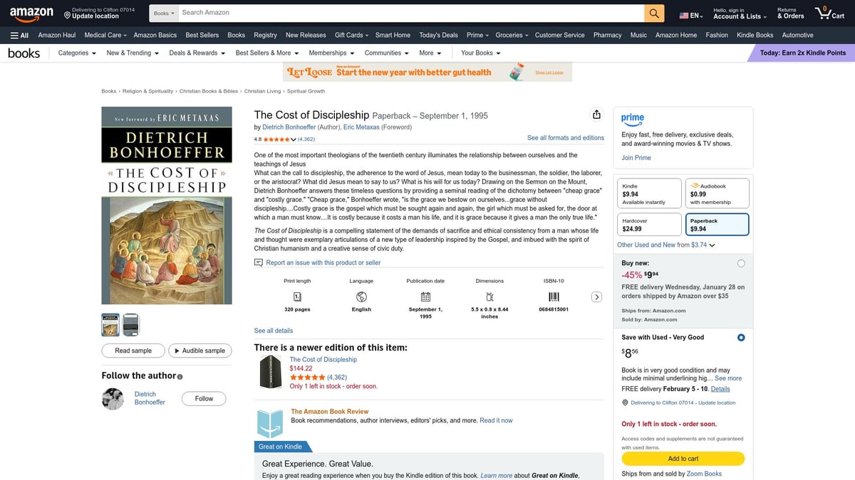 7 Best Christian Books to Inspire Your Faith in 2026 - The Cost of Discipleship by Dietrich Bonhoeffer