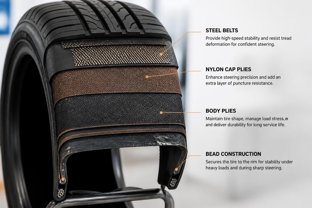 Steer tire construction layers