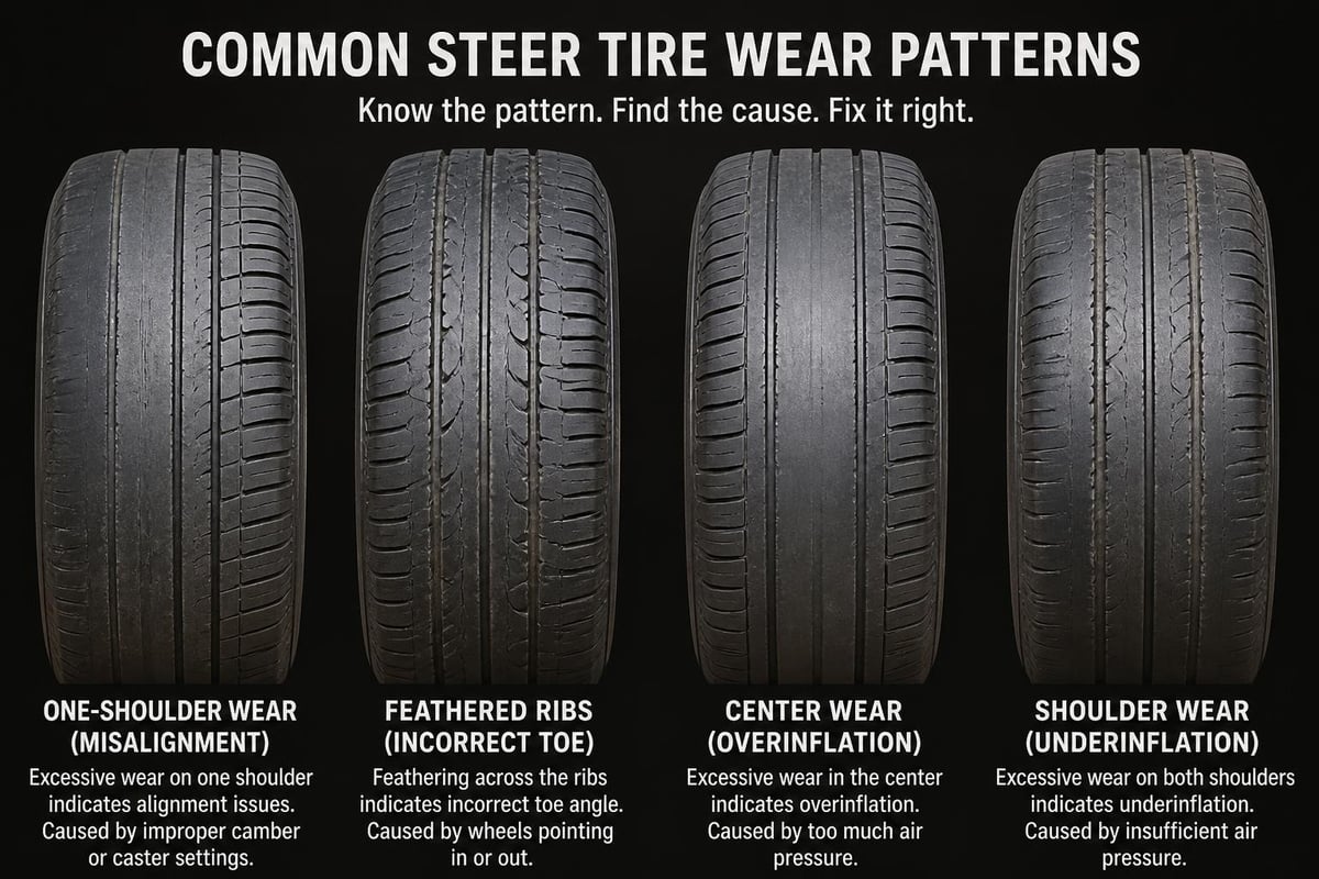 Steer tire wear patterns
