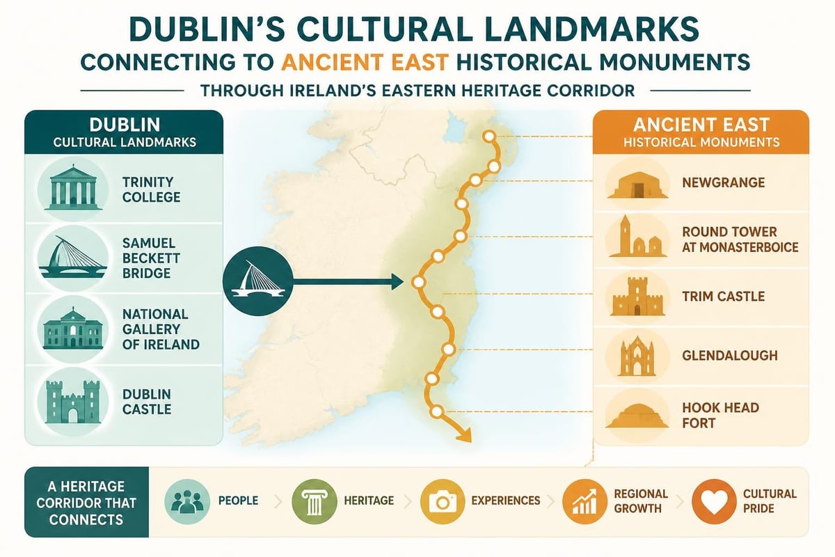 Dublin city landmarks and Ancient East historical sites