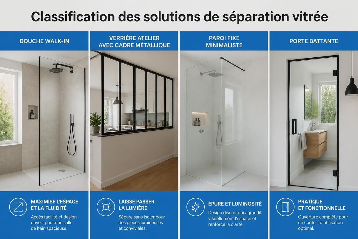 Types de cloisons vitrées pour salle de bains