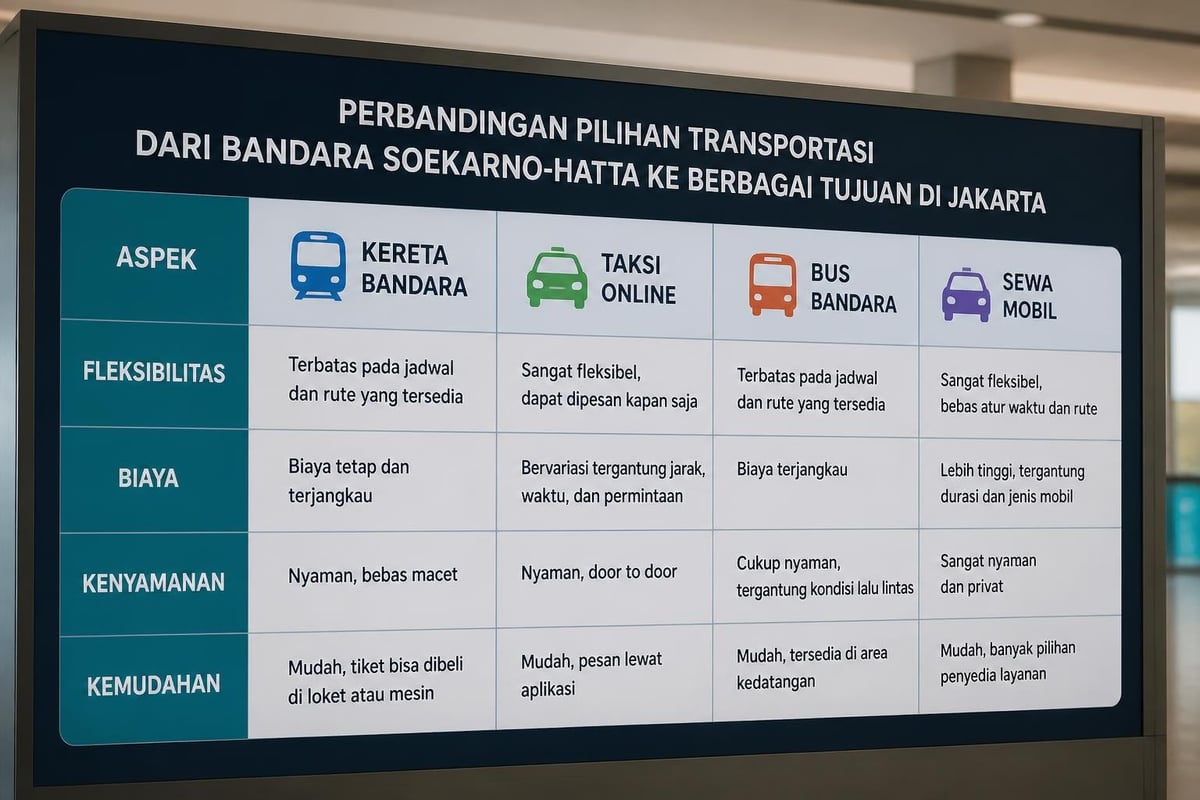 Perbandingan opsi transportasi bandara