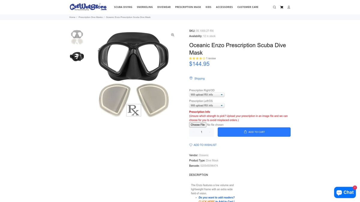 7 Best Prescription Mask Options for Clear Vision in 2026 - Oceanic Enzo Prescription Scuba Dive Mask
