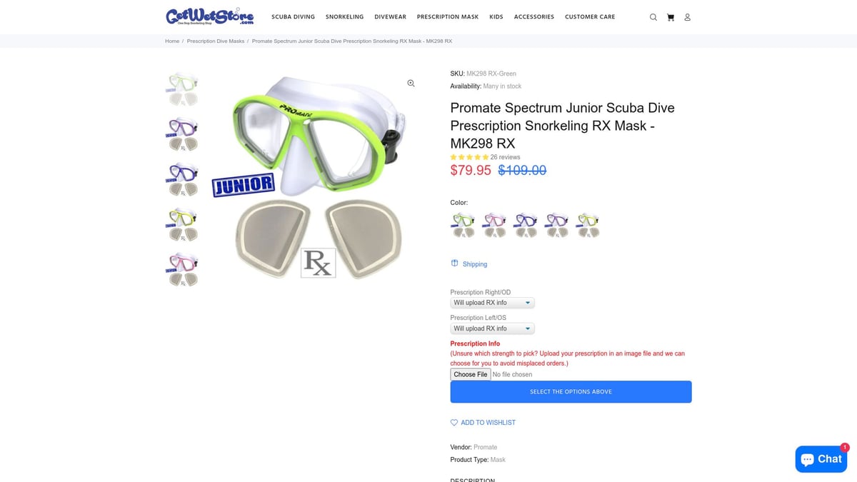 7 Best Prescription Mask Options for Clear Vision in 2026 - Promate Spectrum Junior Scuba Dive Prescription Snorkeling RX Mask – MK298 RX
